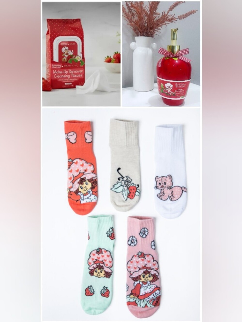 Strawberry 🍓 Shortcake-5pk Socks Makeup Remover Wipes & Strawberry Hand Soap ❤️